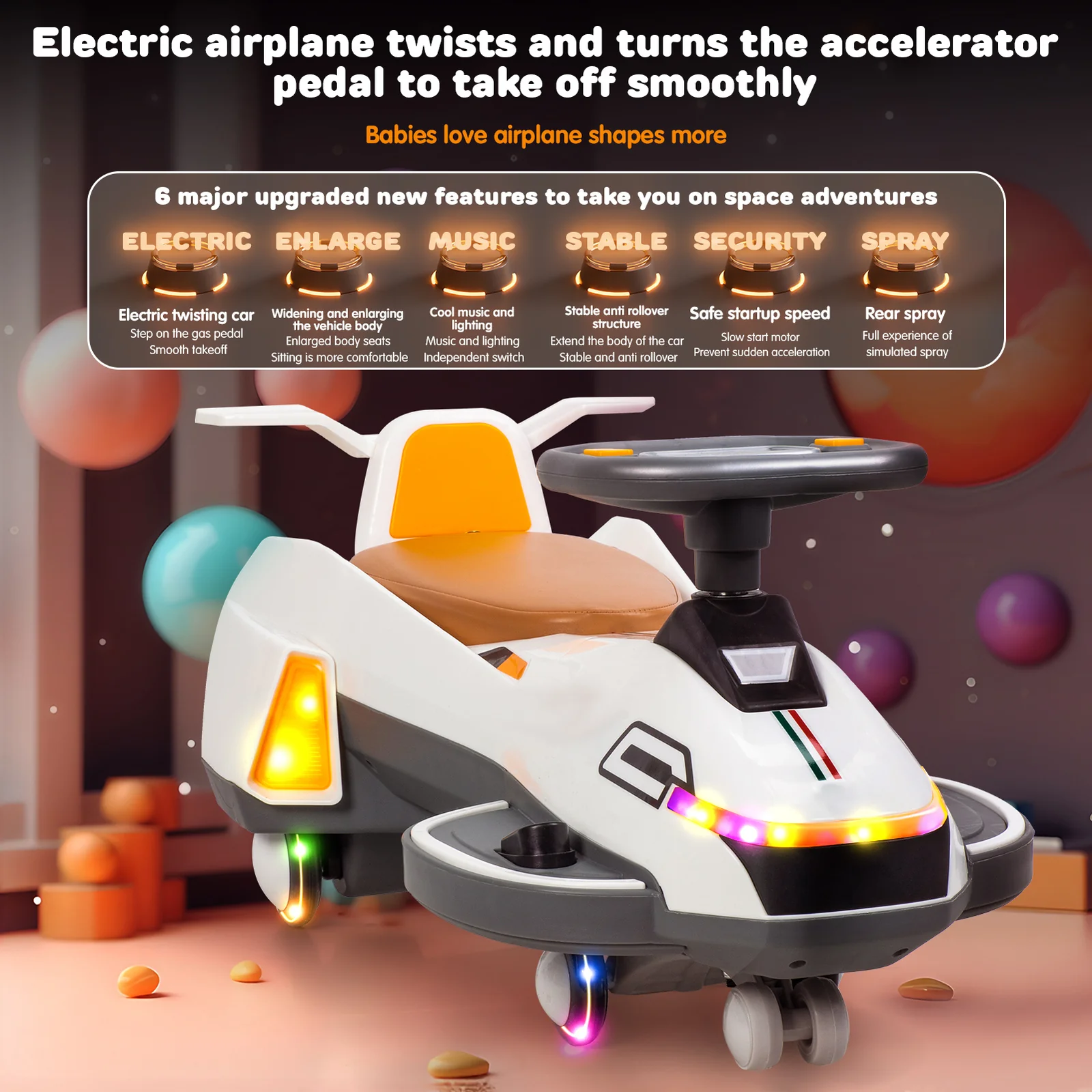 Electric Wiggle Ride-On Car with Swivel Scooter and Twist-Go Swing for Kids - Image 5