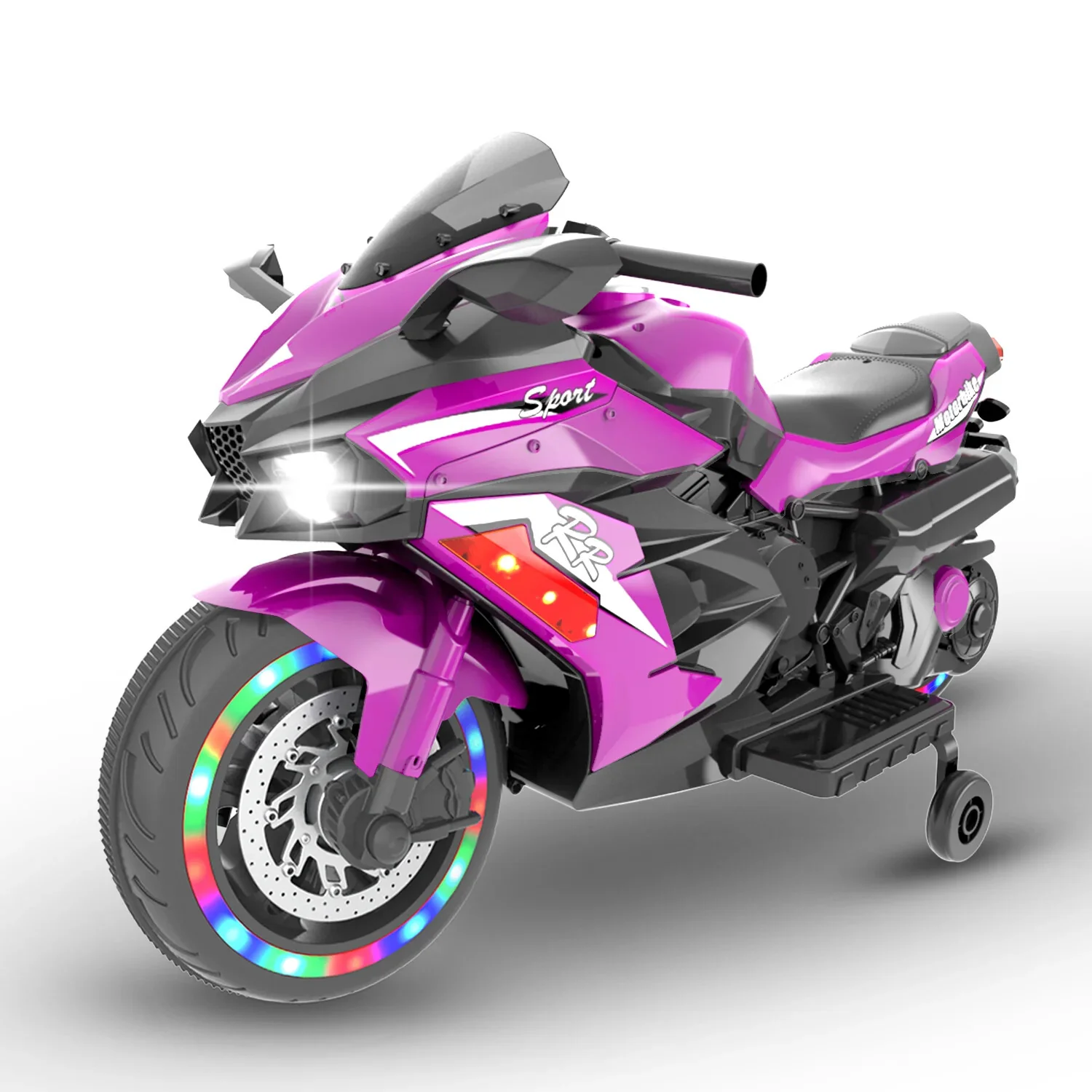 12V Electric Kids Ride-On Dirt Bike with Training Wheels for Boys - Purple - Image 4