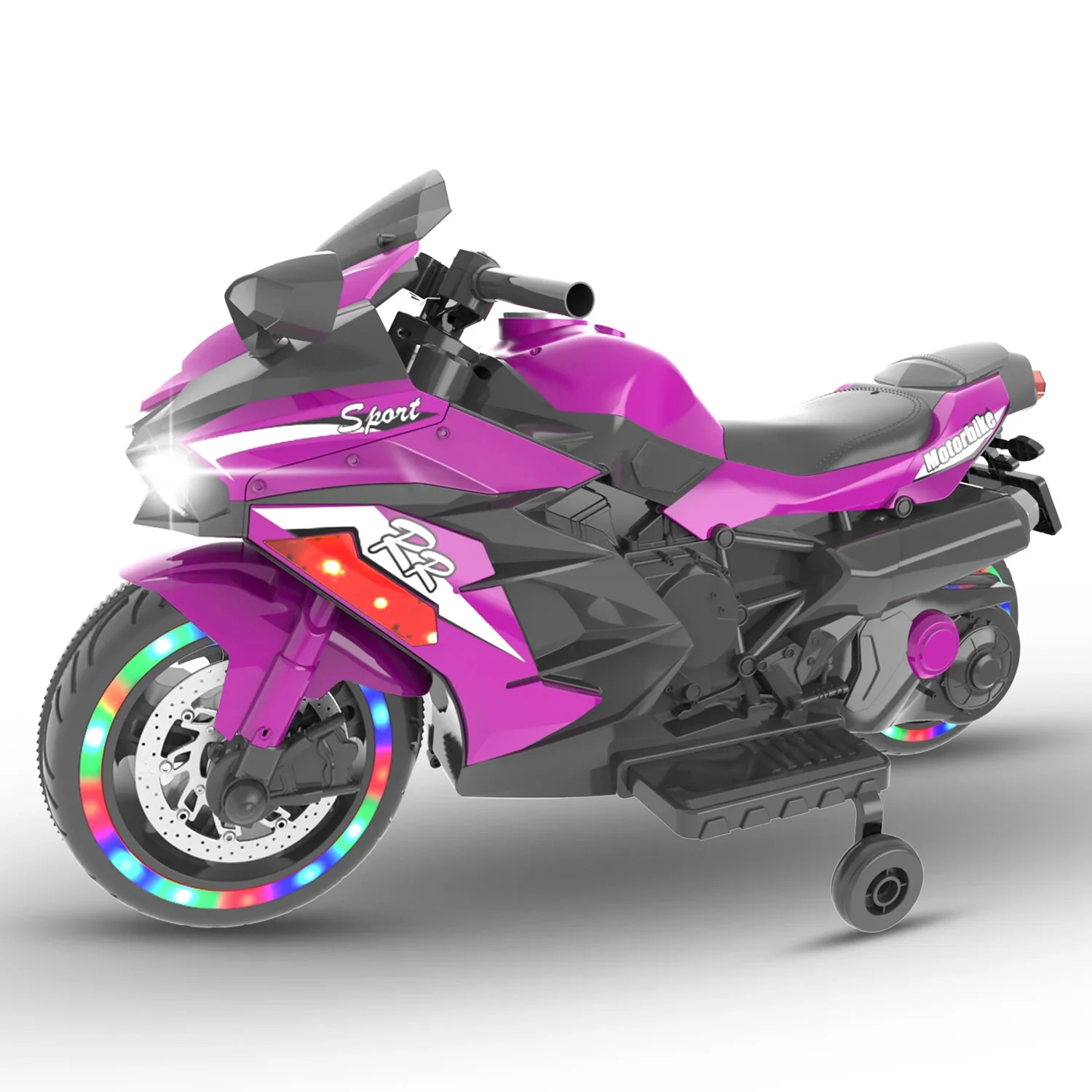 12V Electric Kids Ride-On Dirt Bike with Training Wheels for Boys - Purple - Image 7