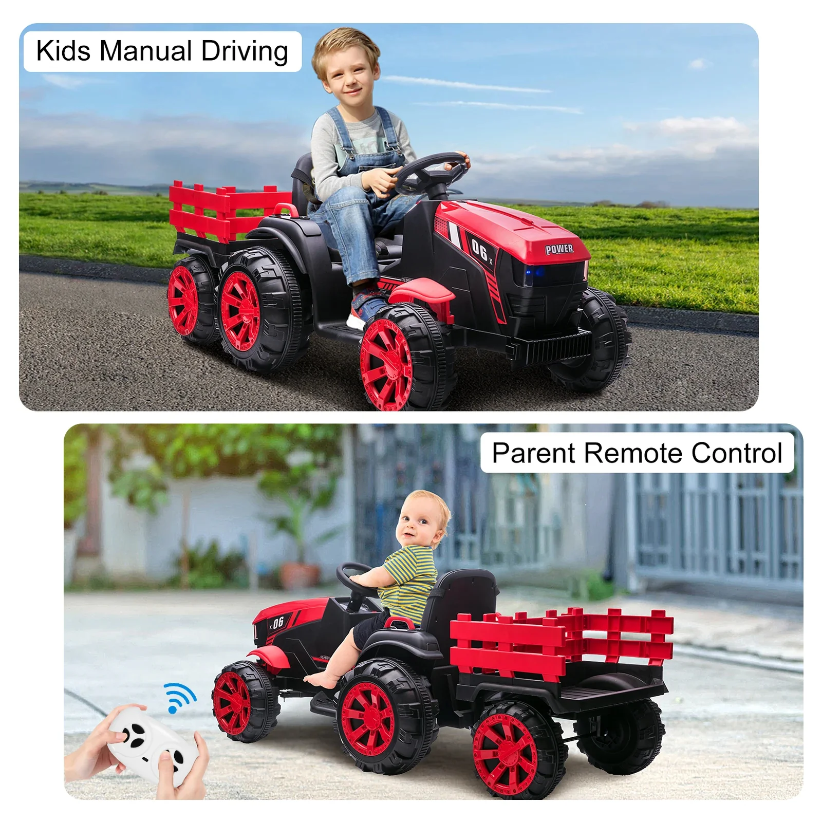 12V Electric Ride-On Kids Tractor with Trailer Battery-Powered Vehicle Toy - Image 12