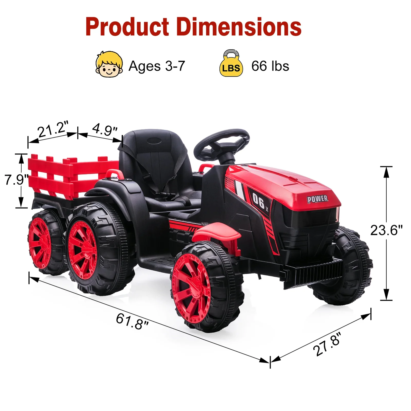 12V Electric Ride-On Kids Tractor with Trailer Battery-Powered Vehicle Toy - Image 18