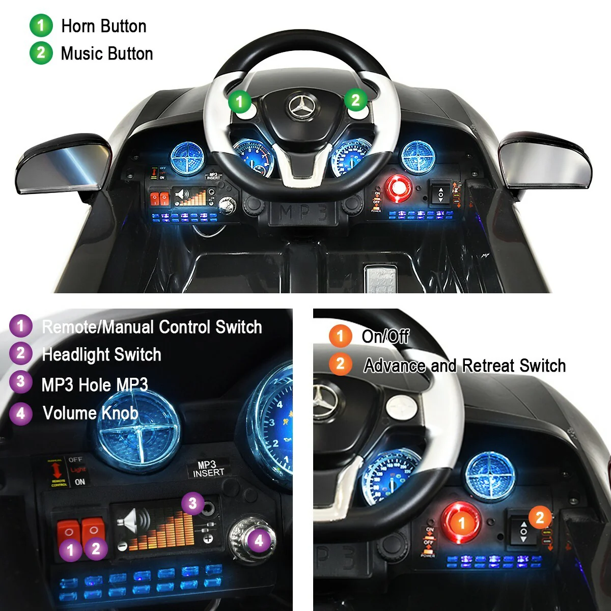 Kids Remote Control Ride-On Car with MP3 Player Black Mercedes-Benz SLS Model - Image 5