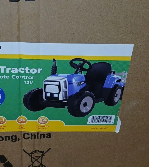 12V Battery-Powered Electric Ride-On Tractor and Trailer with Remote Control for Kids