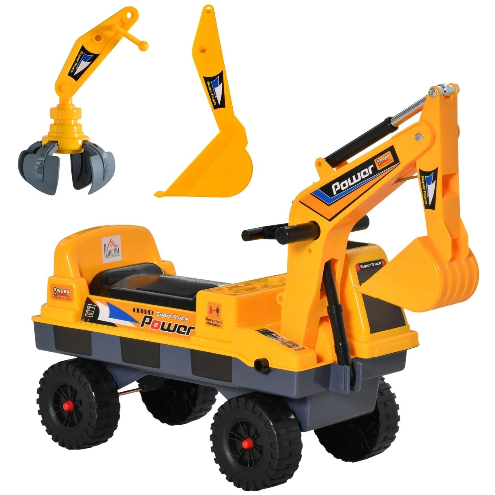 Power 2-in-1 Ride-On Excavator with Helmet and Claw Construction Truck Set
