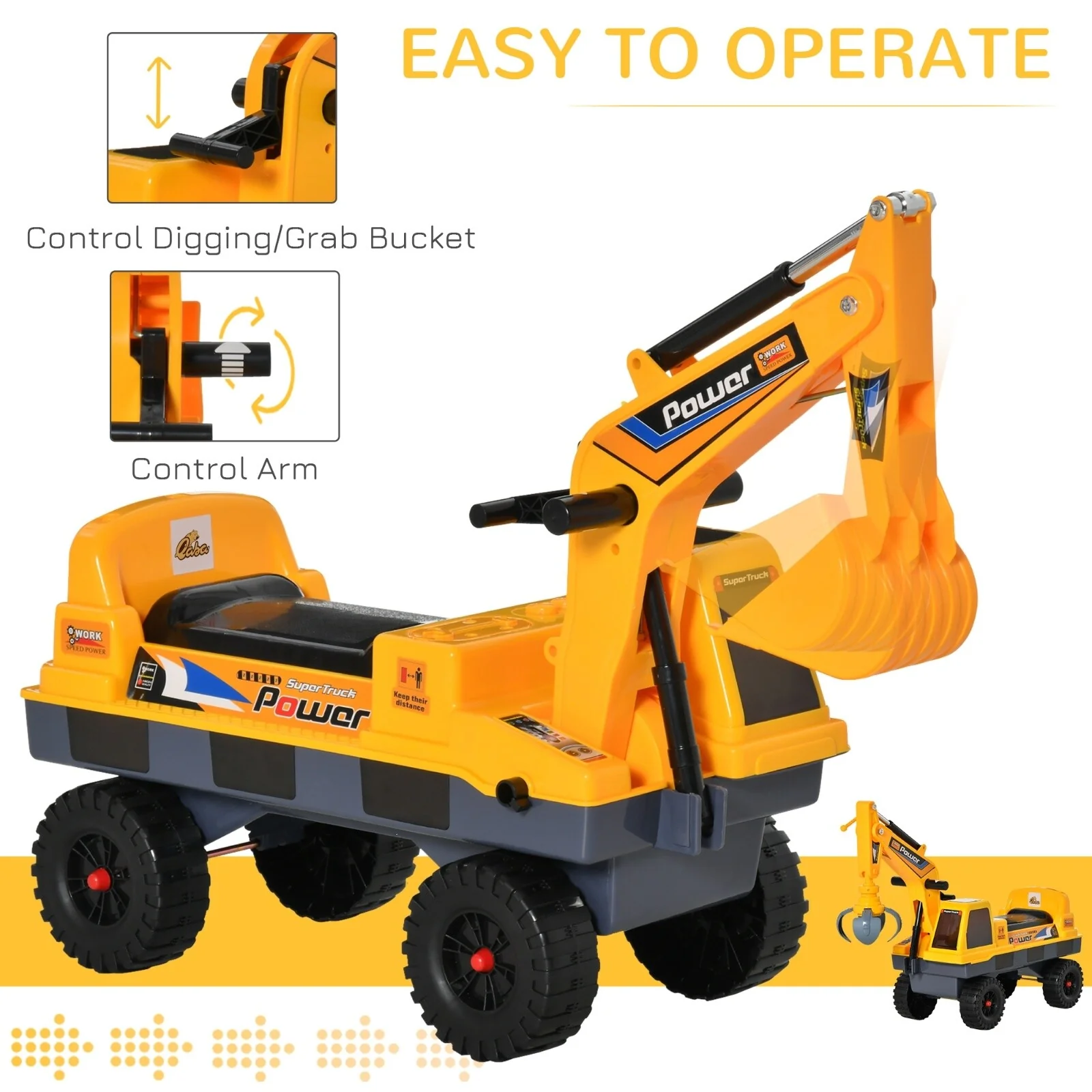 Power 2-in-1 Ride-On Excavator with Helmet and Claw Construction Truck Set - Image 5