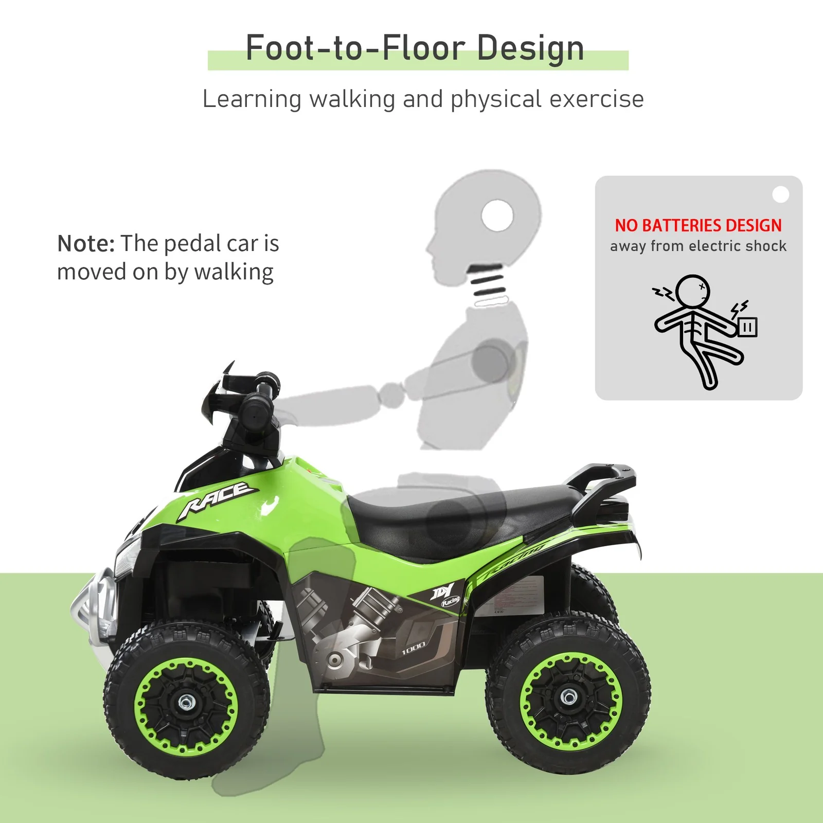 Toddler Push Ride-On Car with Music and Lights, Green, Ages 1.5–3 years - Image 5