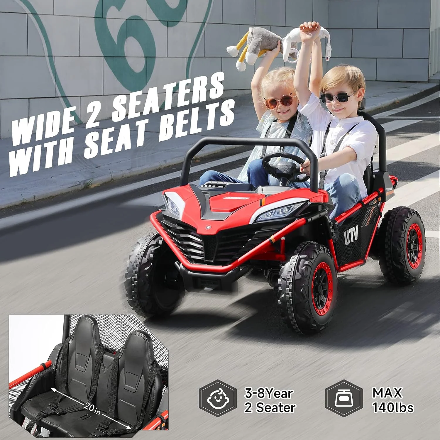 Off-Road UTV Electric Car for Kids - 2 Seater Ride-On Toy with 12V Battery Power - 4WD Vehicle - Image 4