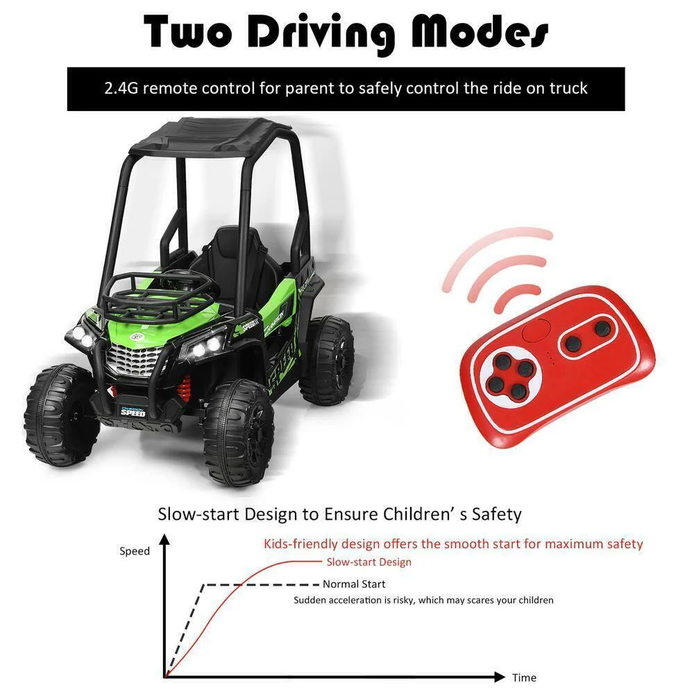 Off Road UTV Truck RC Electric Car for Kids - Ride On Toy with MP3 Player and Light Green Color - 12V - Image 8