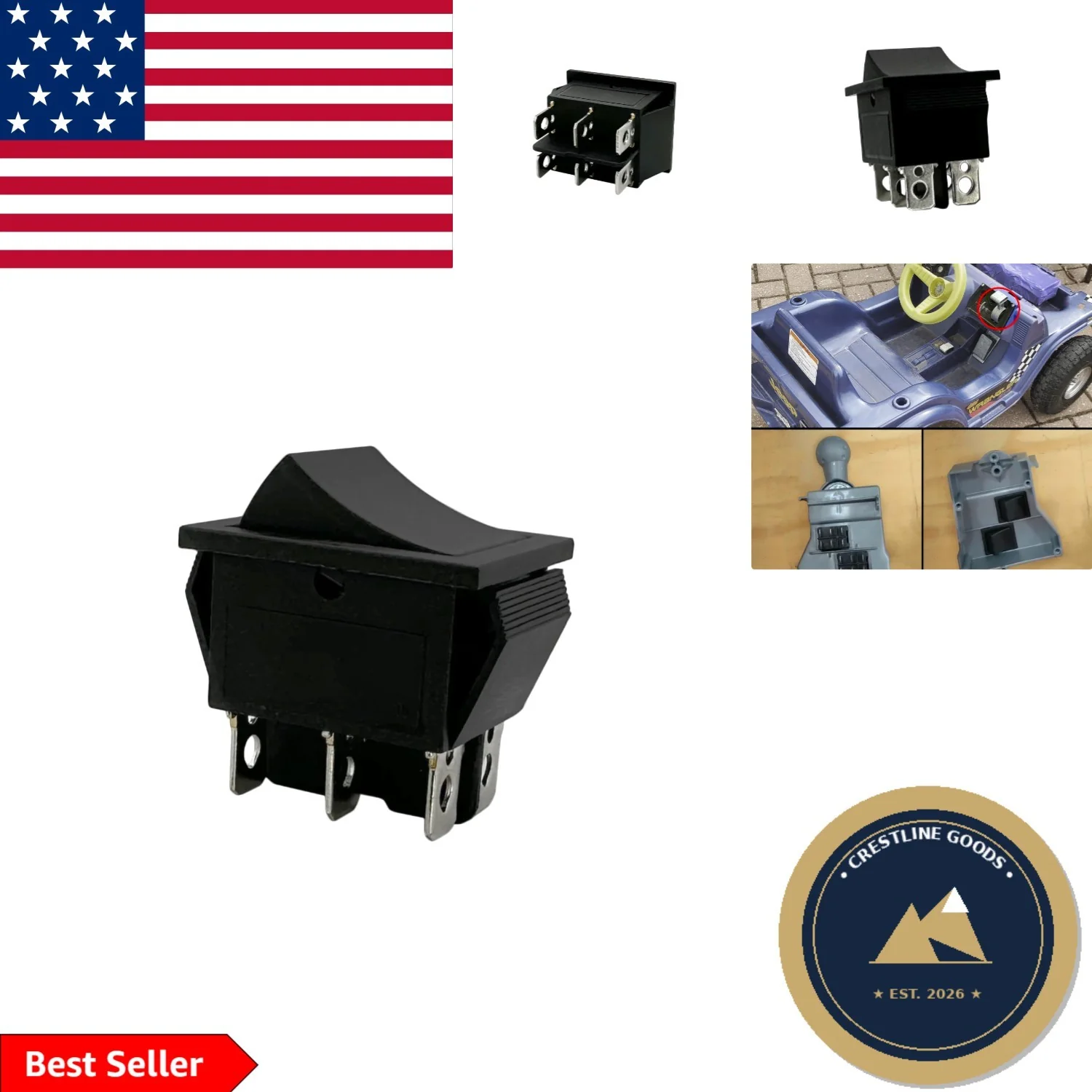 16A Rocker Switch for Children's Ride-On Toys, Simple Plug-In Replacement