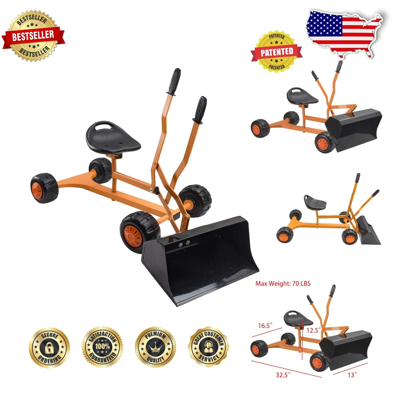 360-Degree Rotating Kids Bulldozer Ride-On Toy with Wide Scoop - Image 10