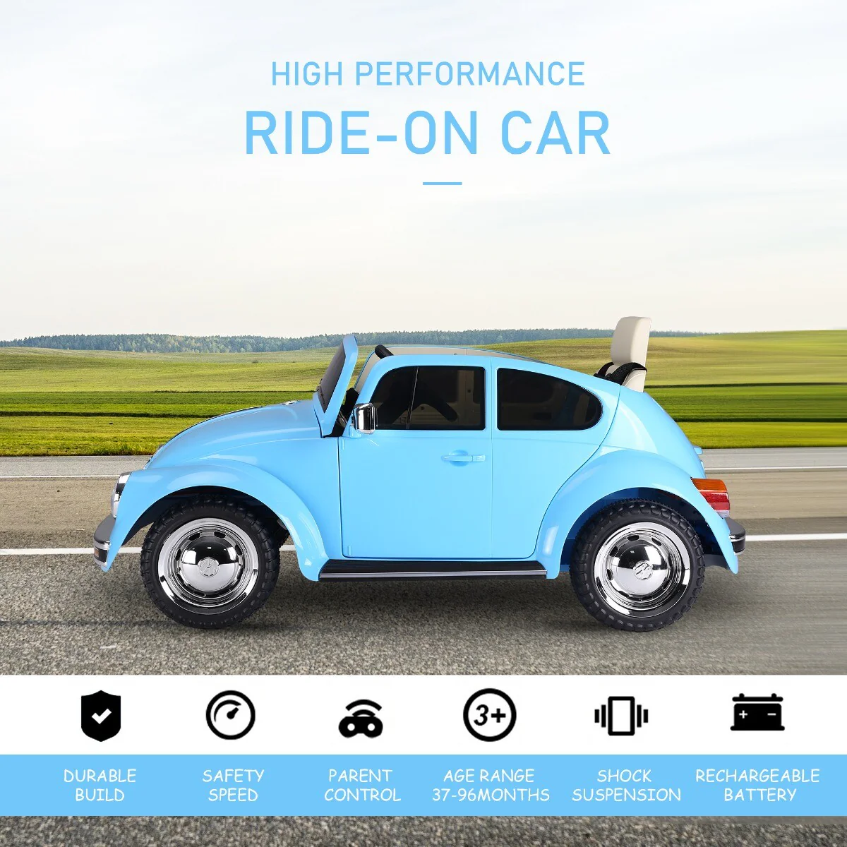 Kids Volkswagen Beetle Ride-On Car Toy with Extra Wide Tires for Outdoor Use - Image 7