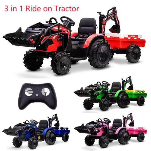 Outdoor Excavator and Bulldozer Ride-On Toy with Trailer and LED Lights for Kids - Image 2