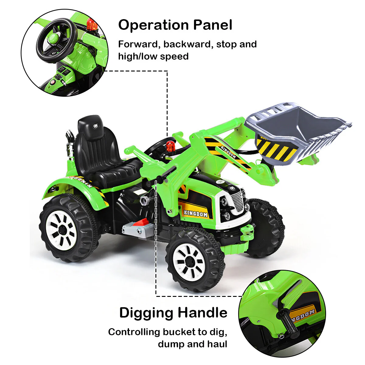 12V Battery-Powered Kids Ride-On Excavator Truck with Front Loader Digger for Outdoor Play - Image 5