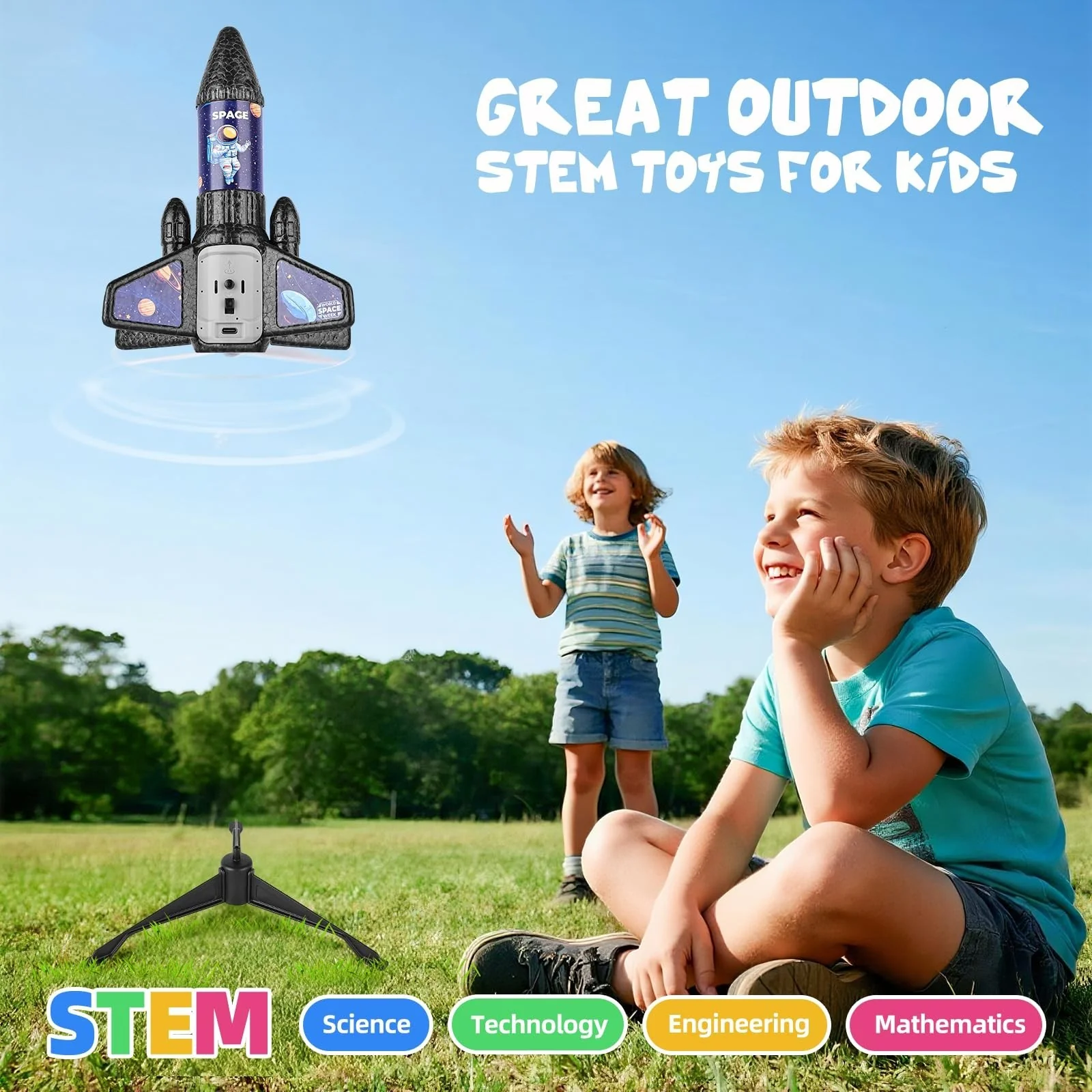 Kids' Outdoor Rocket Launcher with 200ft Automatic Parachute Rockets - Image 2