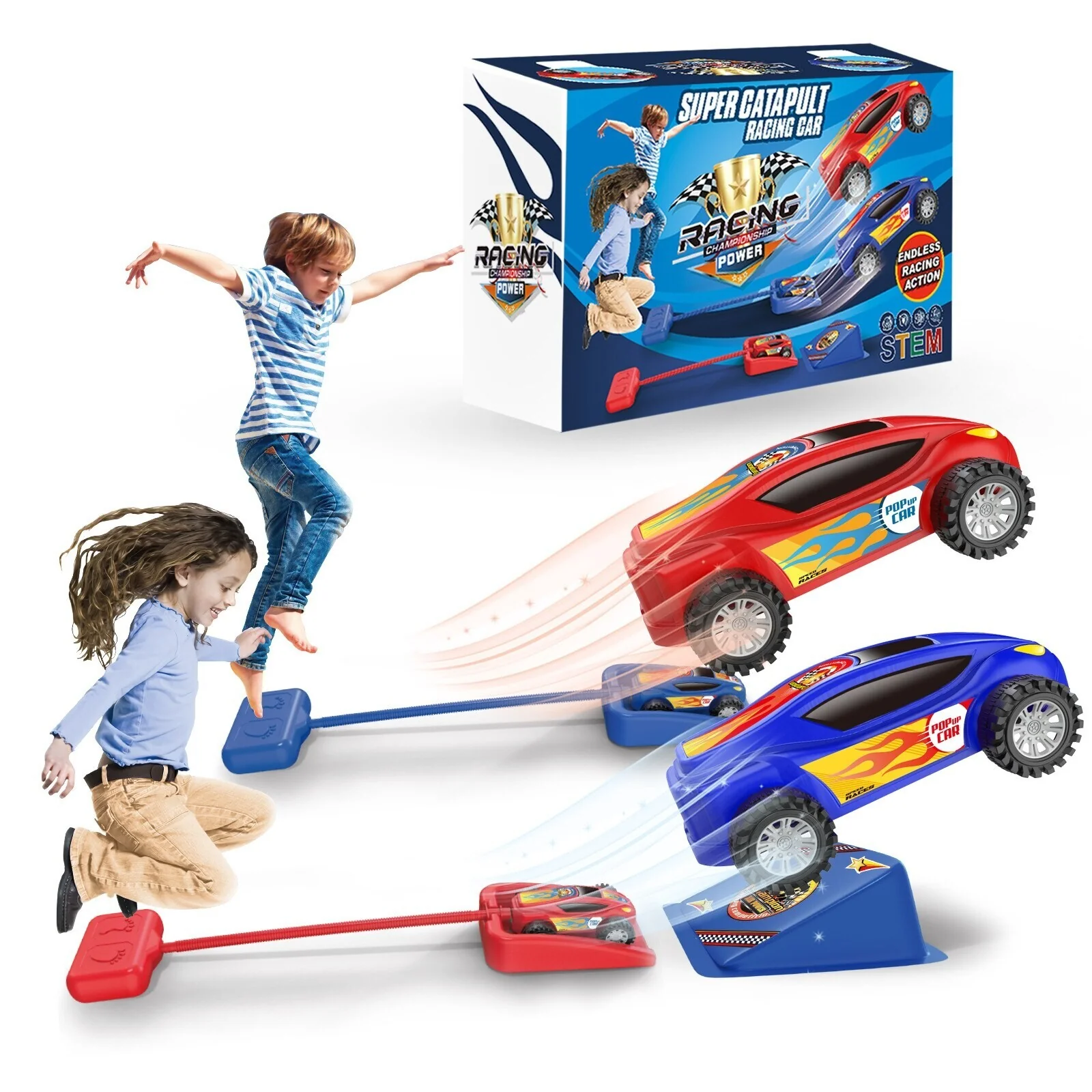 Outdoor Kids Launch Rocket with 2 Pneumatic Foot-Powered Cars Playset - Image 3