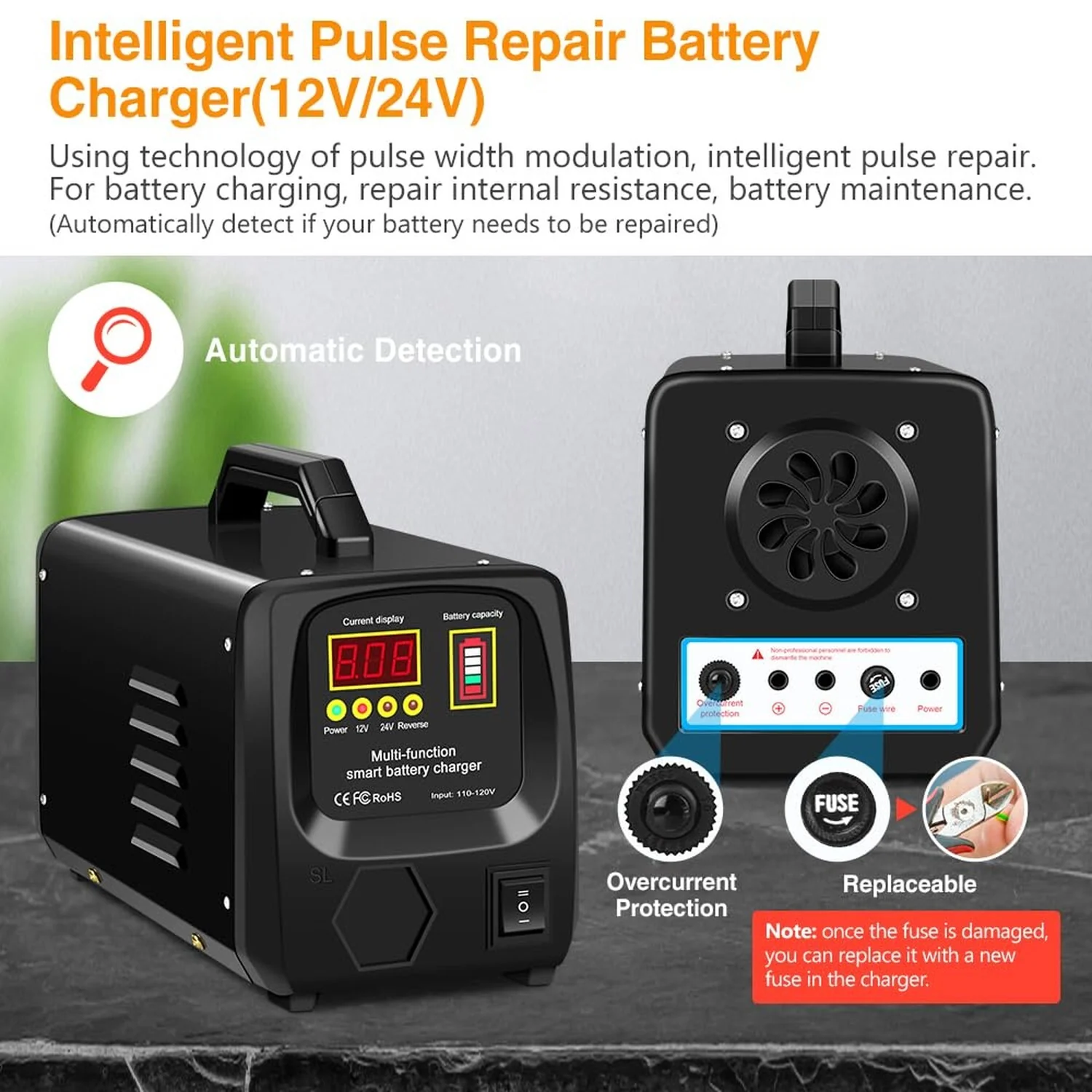 24V/12V Fully Automatic Car Battery Charger for Lead Acid Batteries - Image 3