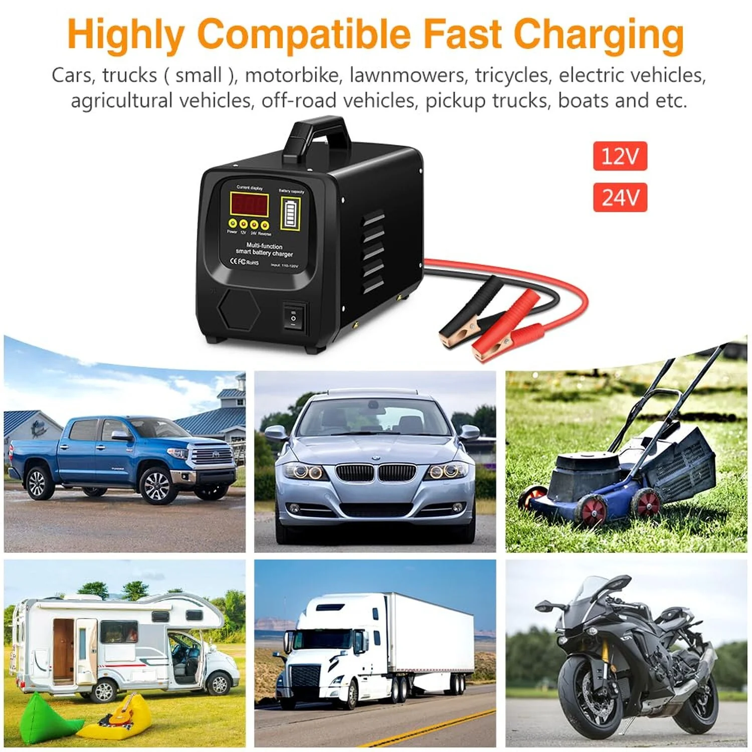 24V/12V Fully Automatic Car Battery Charger for Lead Acid Batteries - Image 7