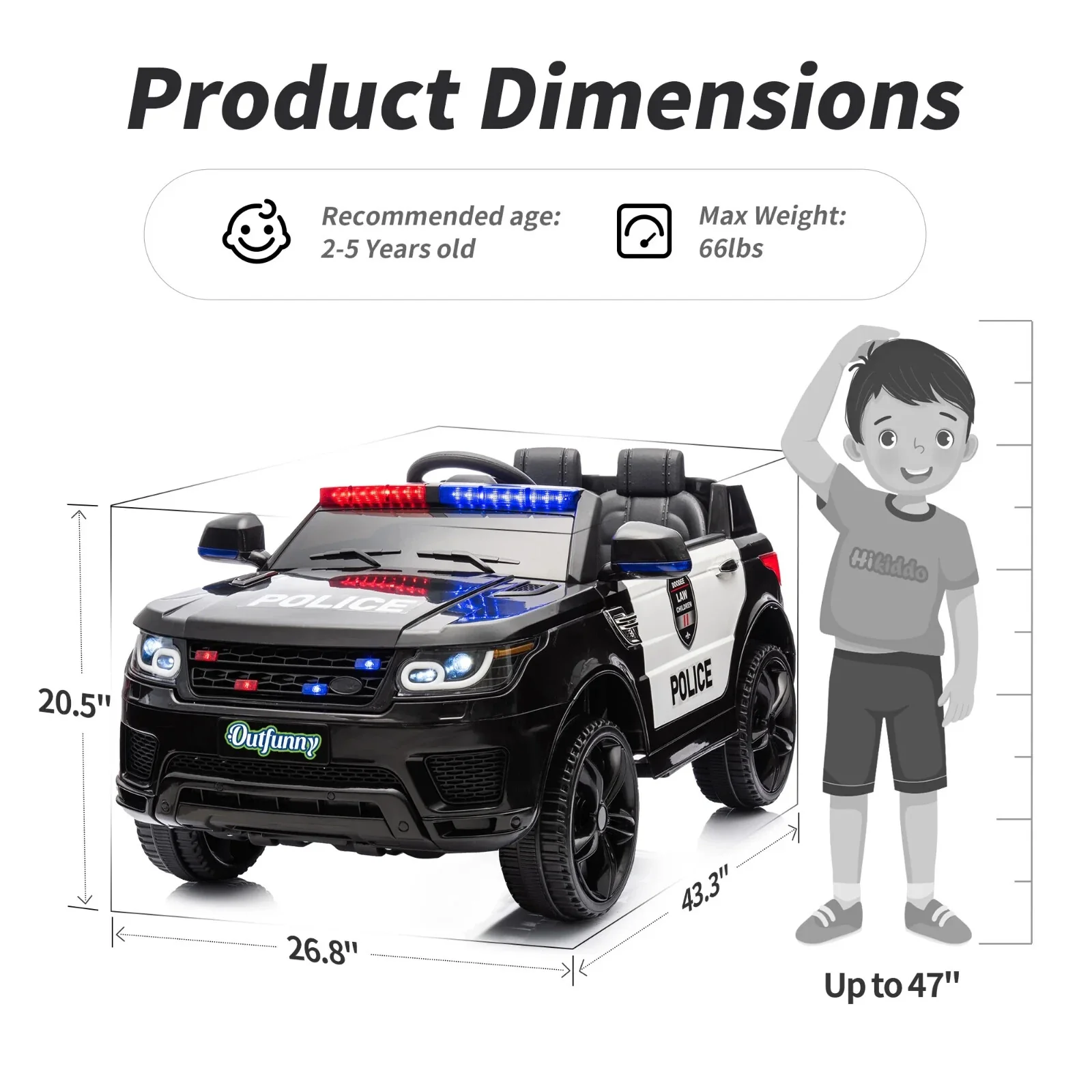 12V Electric Ride-On Police Car for Kids with Remote Control, Blue - Image 2
