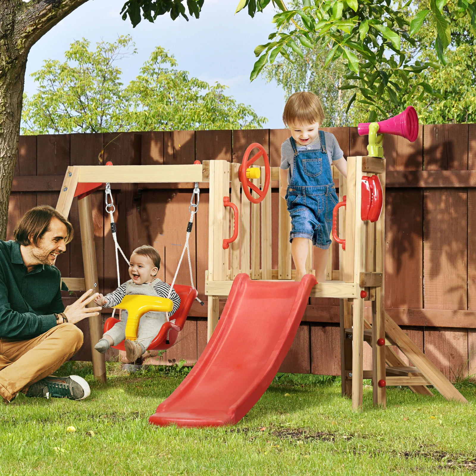 4-in-1 Wooden Outdoor Swing Set with Toddler Baby Swing Seat - Image 11