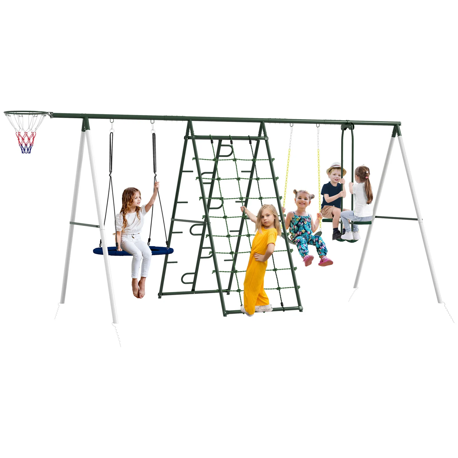 528 lbs Capacity Heavy-Duty 5-in-1 Backyard Swing Set with A-Frame Stand - Image 11