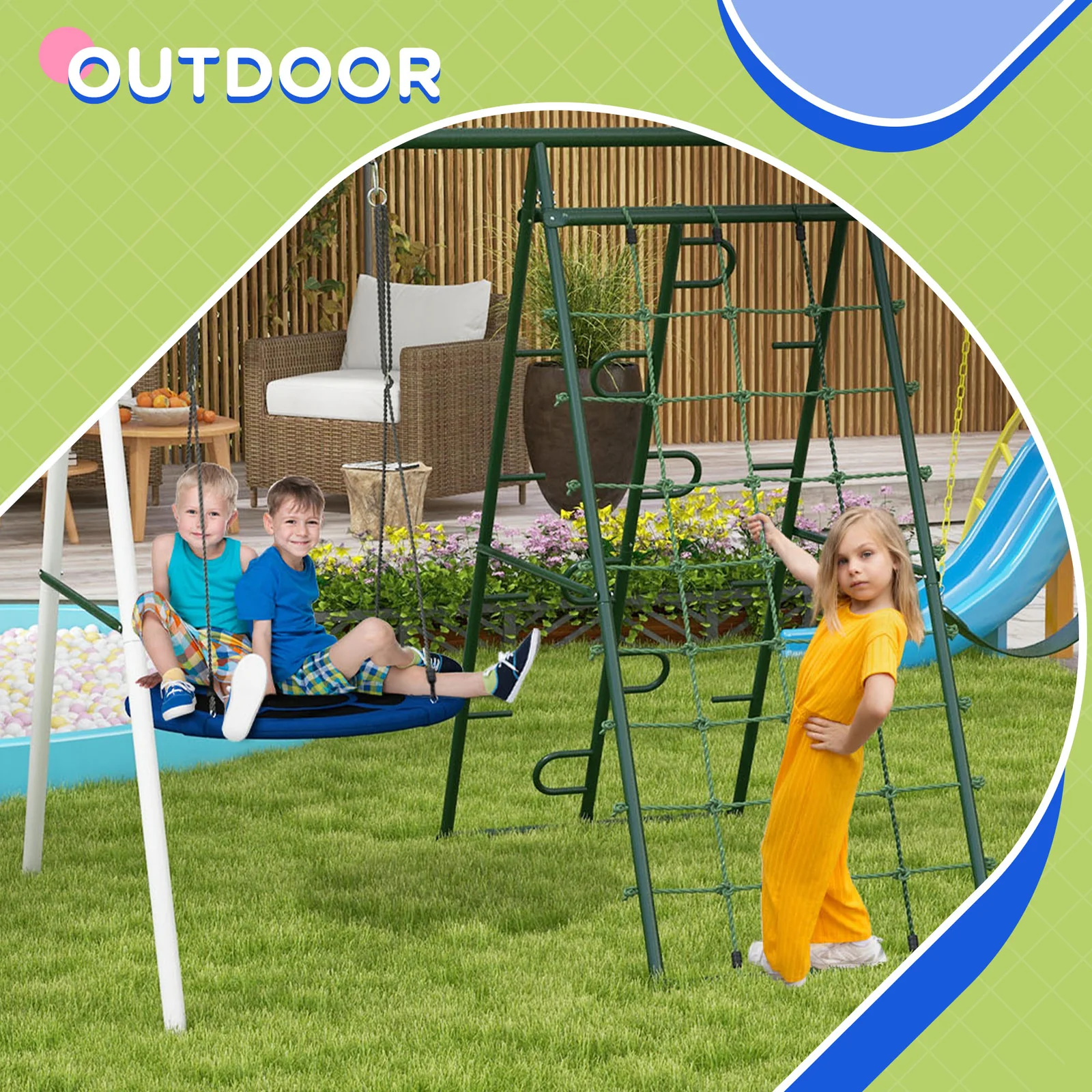 528 lbs Capacity Heavy-Duty 5-in-1 Backyard Swing Set with A-Frame Stand - Image 4