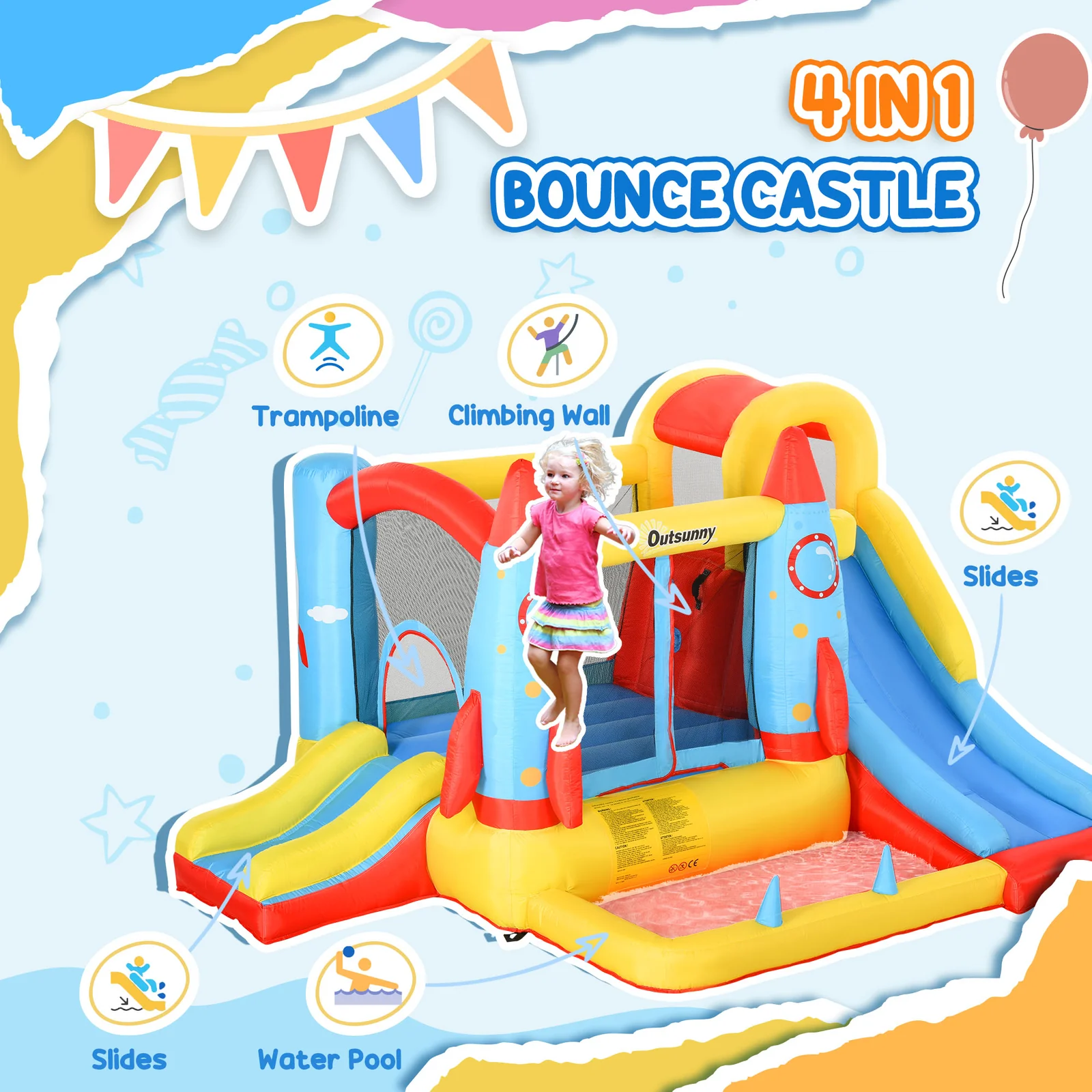 Kids 4-in-1 Inflatable Water Slide Bounce House and Jumping Castle with Dual Slides - Image 6