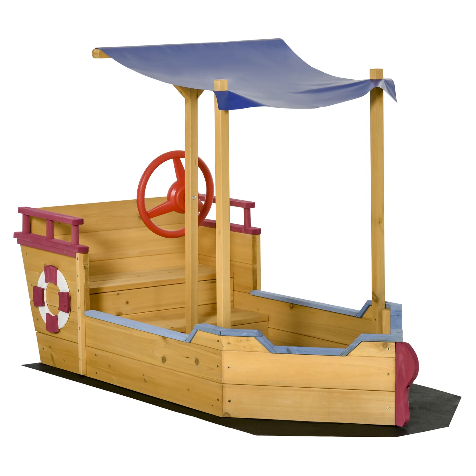 Wooden Pirate Ship Sandbox with Cover, Rudder, and Storage Bench - Image 12