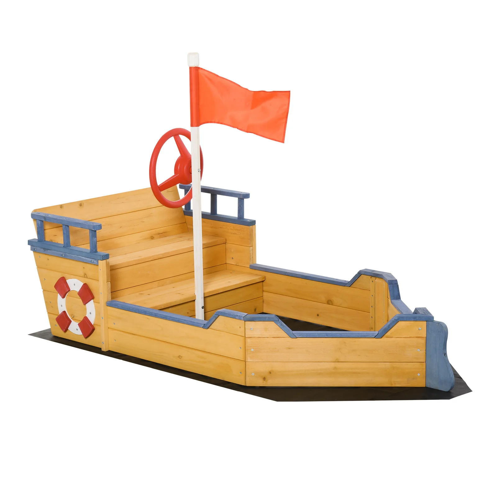 Wooden Kids Pirate Ship Sandbox with Bench Seating and Storage for Outdoor Play - Image 10