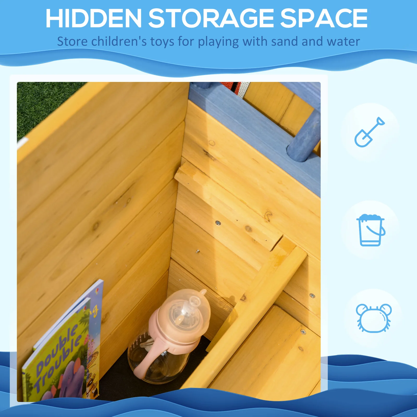 Wooden Kids Pirate Ship Sandbox with Bench Seating and Storage for Outdoor Play - Image 2
