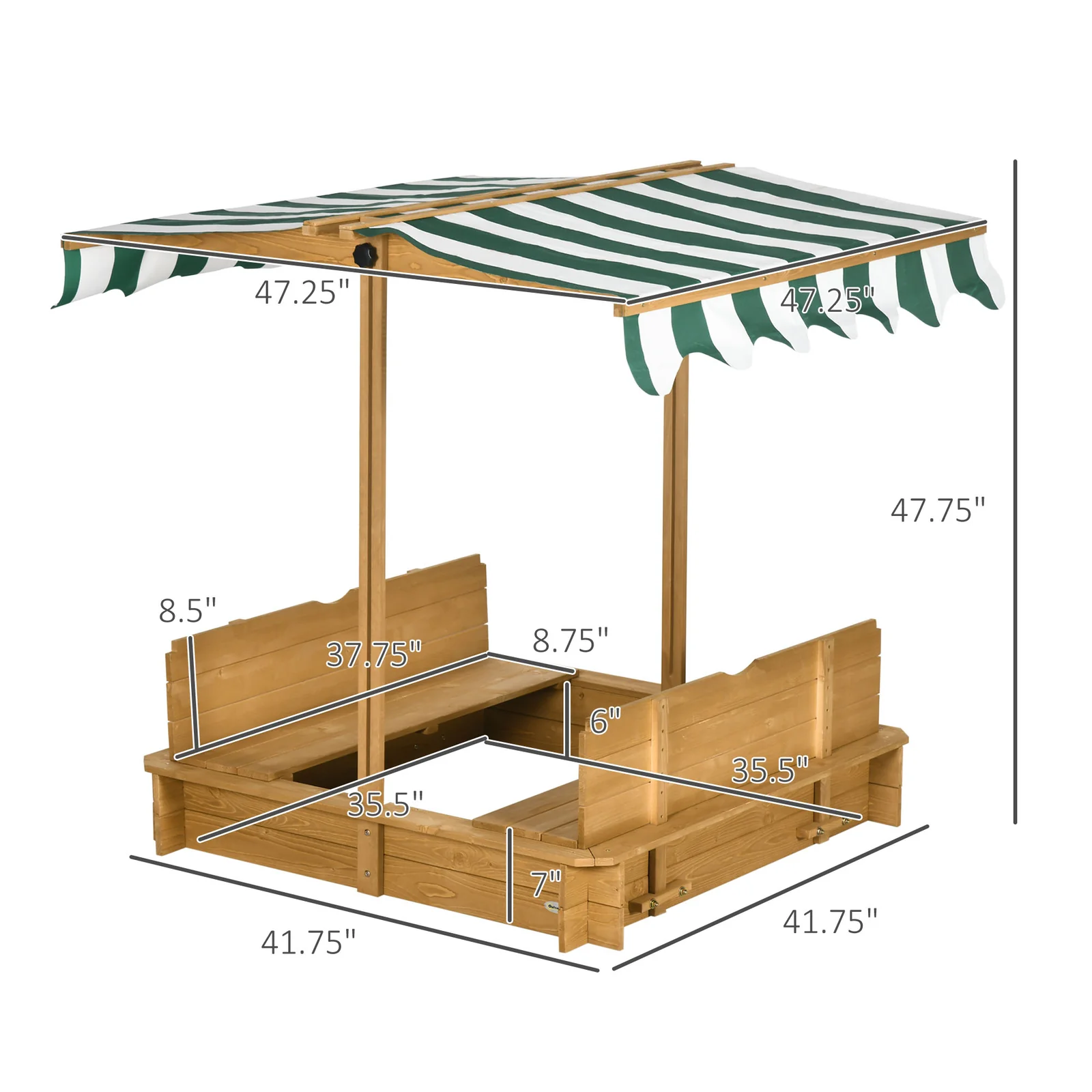 Wooden Kids Sandbox with Cover and Foldable Bench for Outdoor Play - Image 10