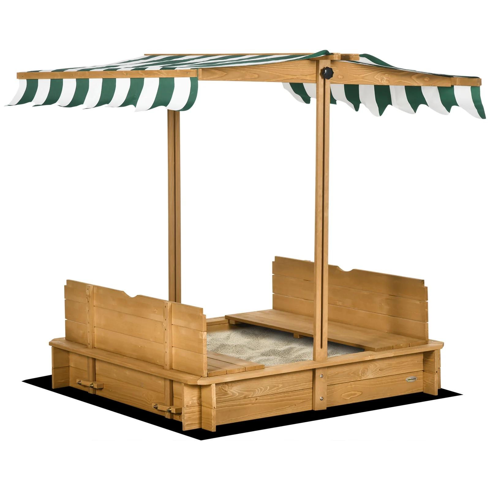 Wooden Kids Sandbox with Cover and Foldable Bench for Outdoor Play - Image 12