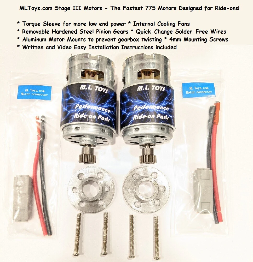 Pair of MLToys 775 Motors for Power Wheels F150 Speed Tuned