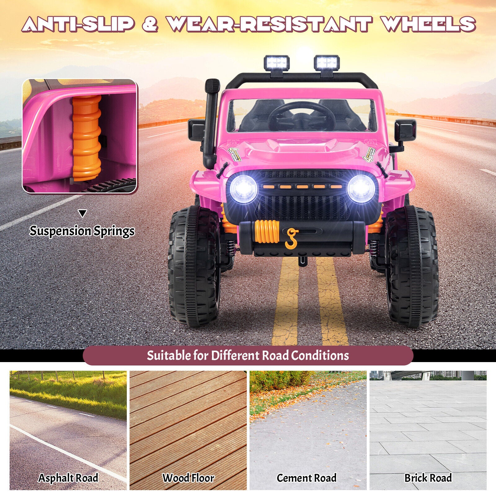 Parent-Child Ride On Truck Car with Remote Control, Music, and LED Lights - 12V 10AH, Pink - Image 6
