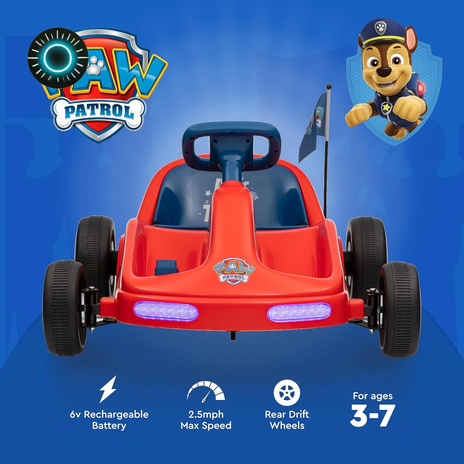Paw Patrol Chase 6V Electric Ride-On Go-Kart for Kids with Lights and Sounds - Image 7