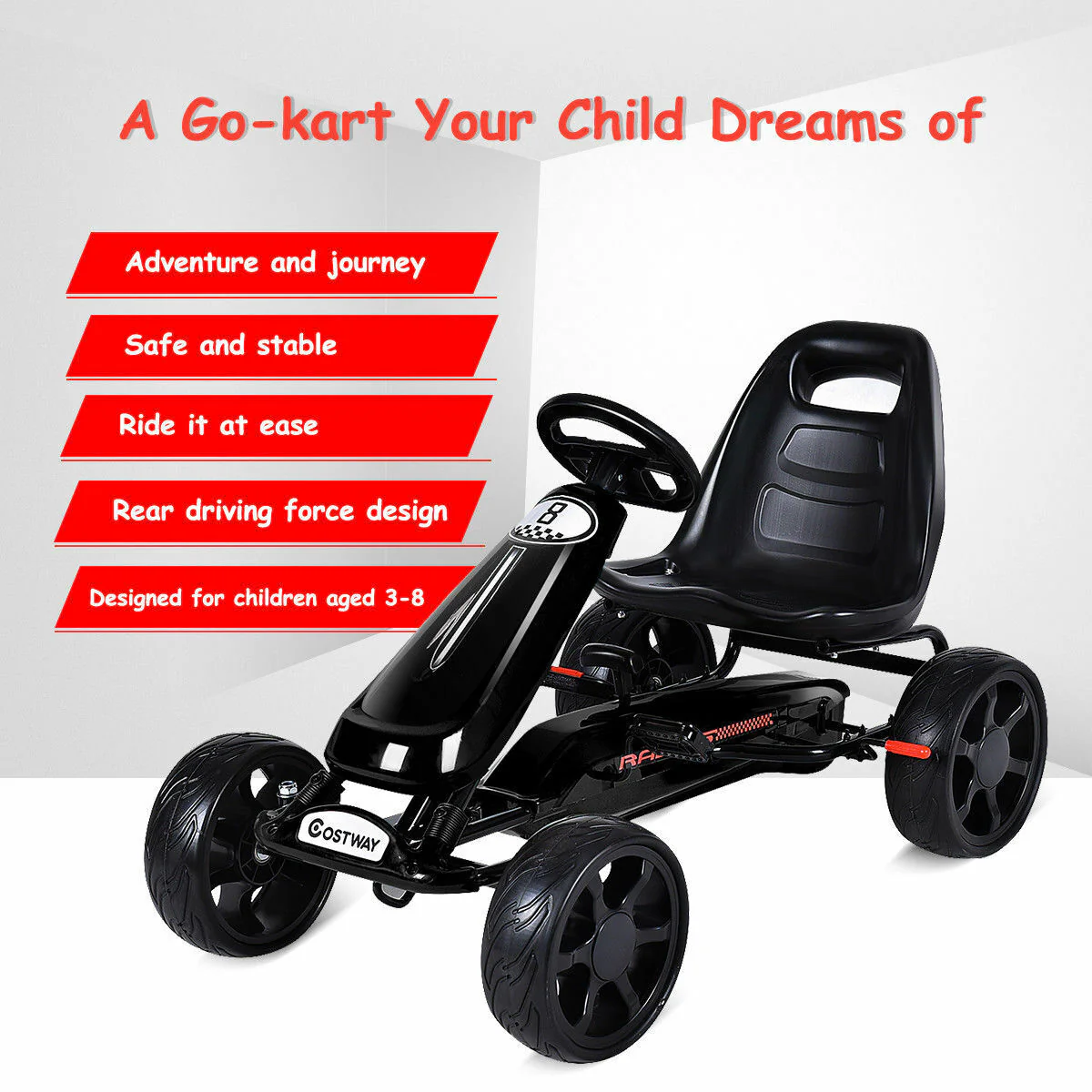 Pedal-Powered Go Kart for Kids - 4 Wheel Racer Stealth - Perfect Christmas Gift - Image 3