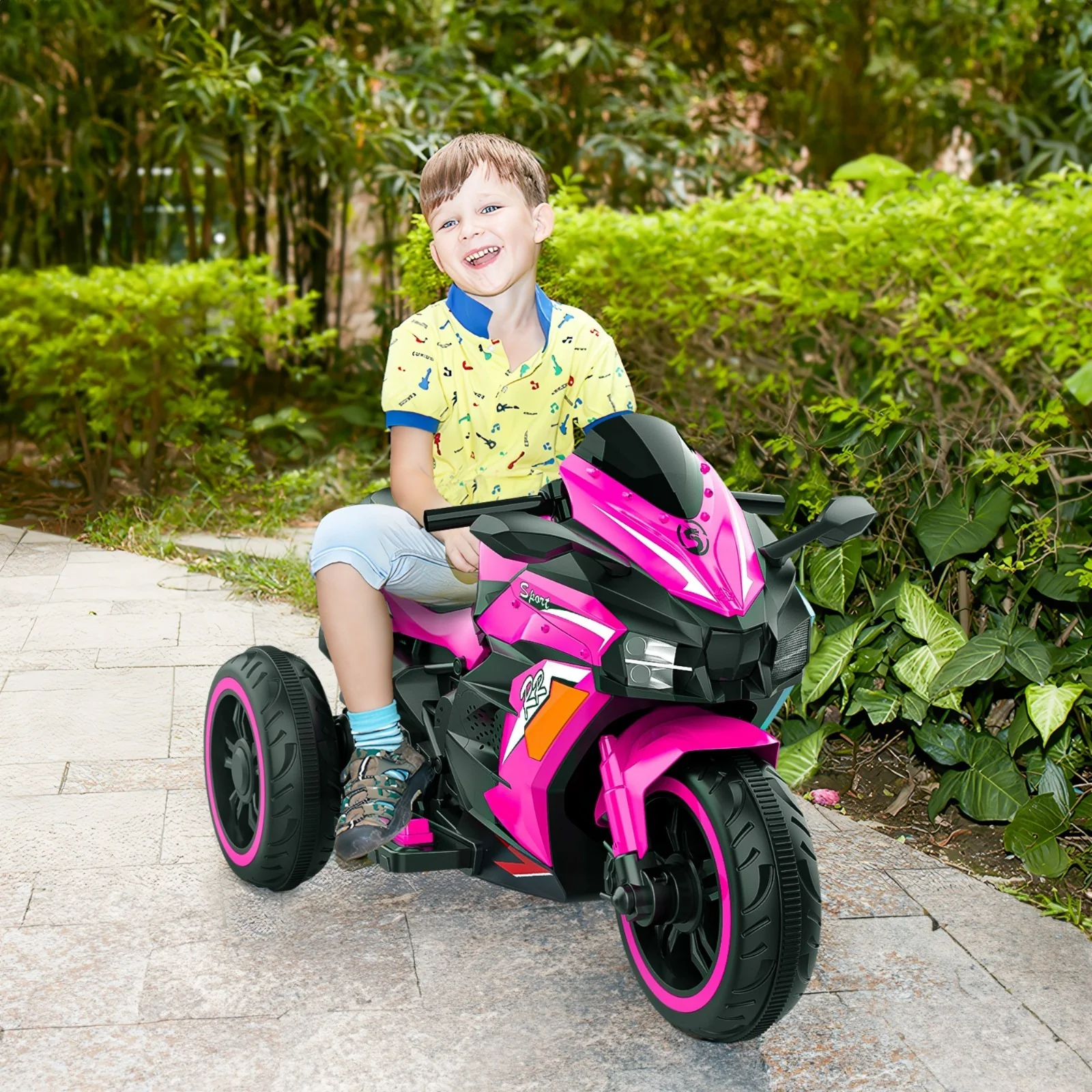 12V Pink Electric Three-Wheel Battery-Powered Ride-On Motorcycle for Kids - Image 2