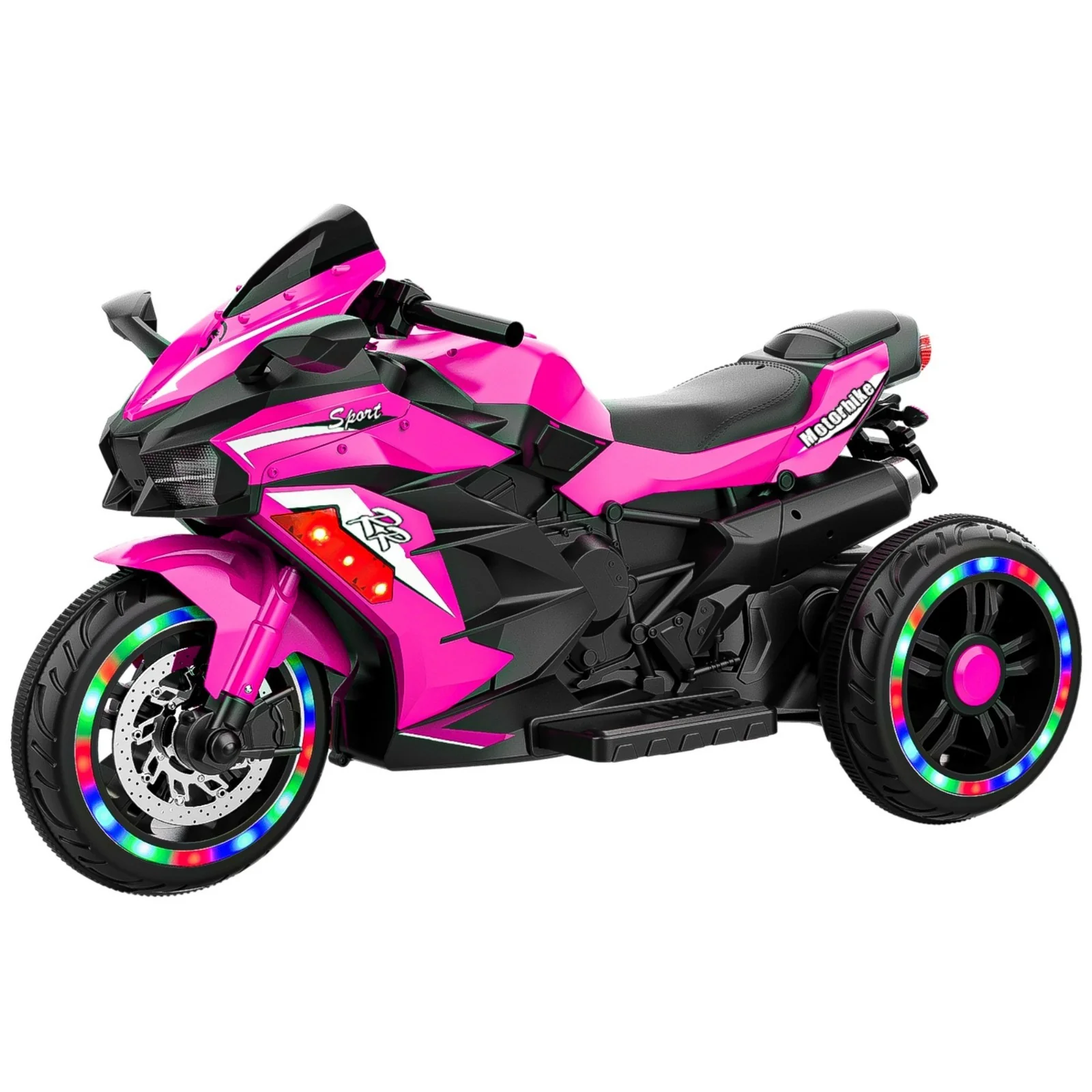 12V Pink Electric Three-Wheel Battery-Powered Ride-On Motorcycle for Kids - Image 4