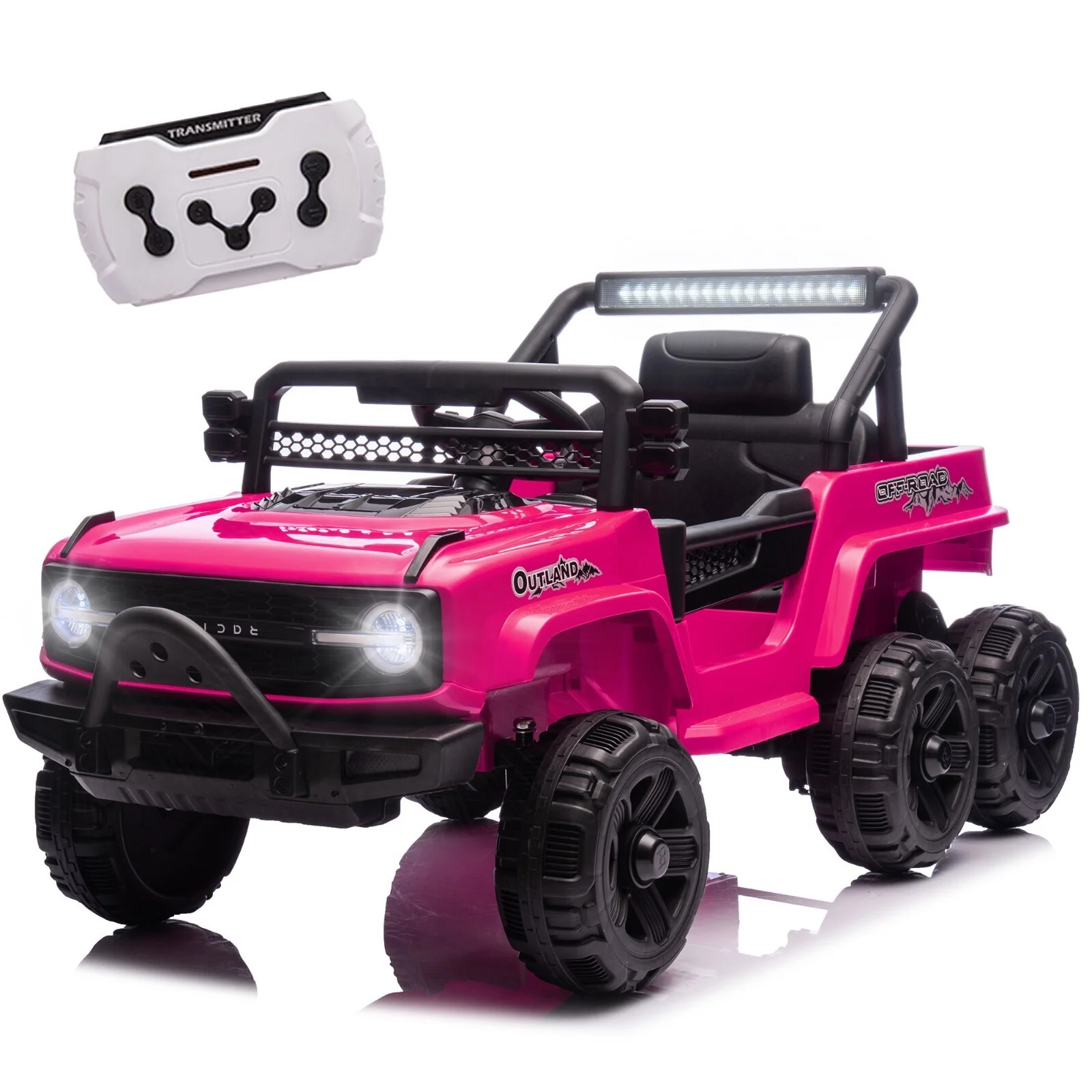 Pink 12V Electric Kids Ride-On Jeep Truck Toy with 6-Wheel Suspension and Remote Control - Image 2