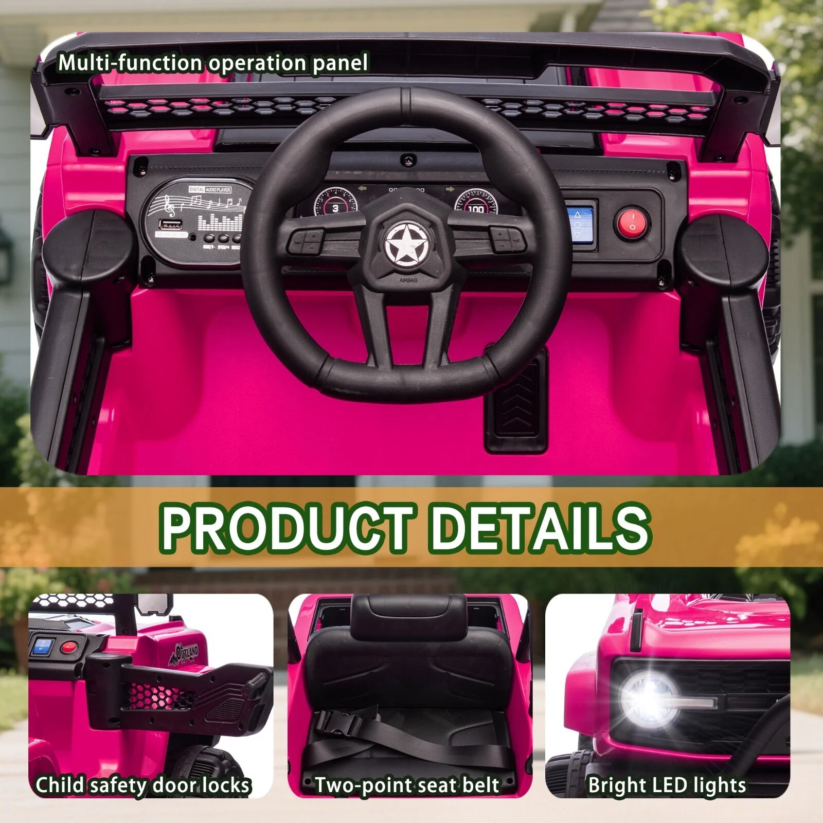 Pink 12V Electric Kids Ride-On Jeep Truck Toy with 6-Wheel Suspension and Remote Control - Image 5