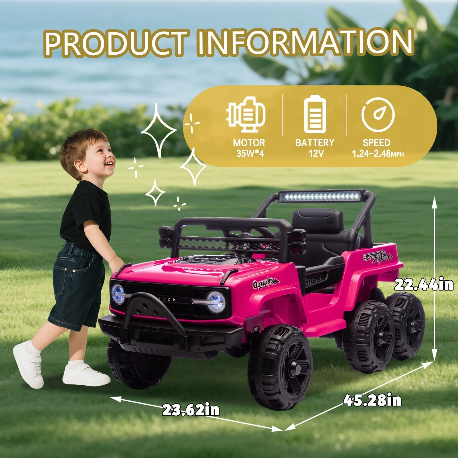 Pink 12V Electric Kids Ride-On Jeep Truck Toy with 6-Wheel Suspension and Remote Control - Image 6