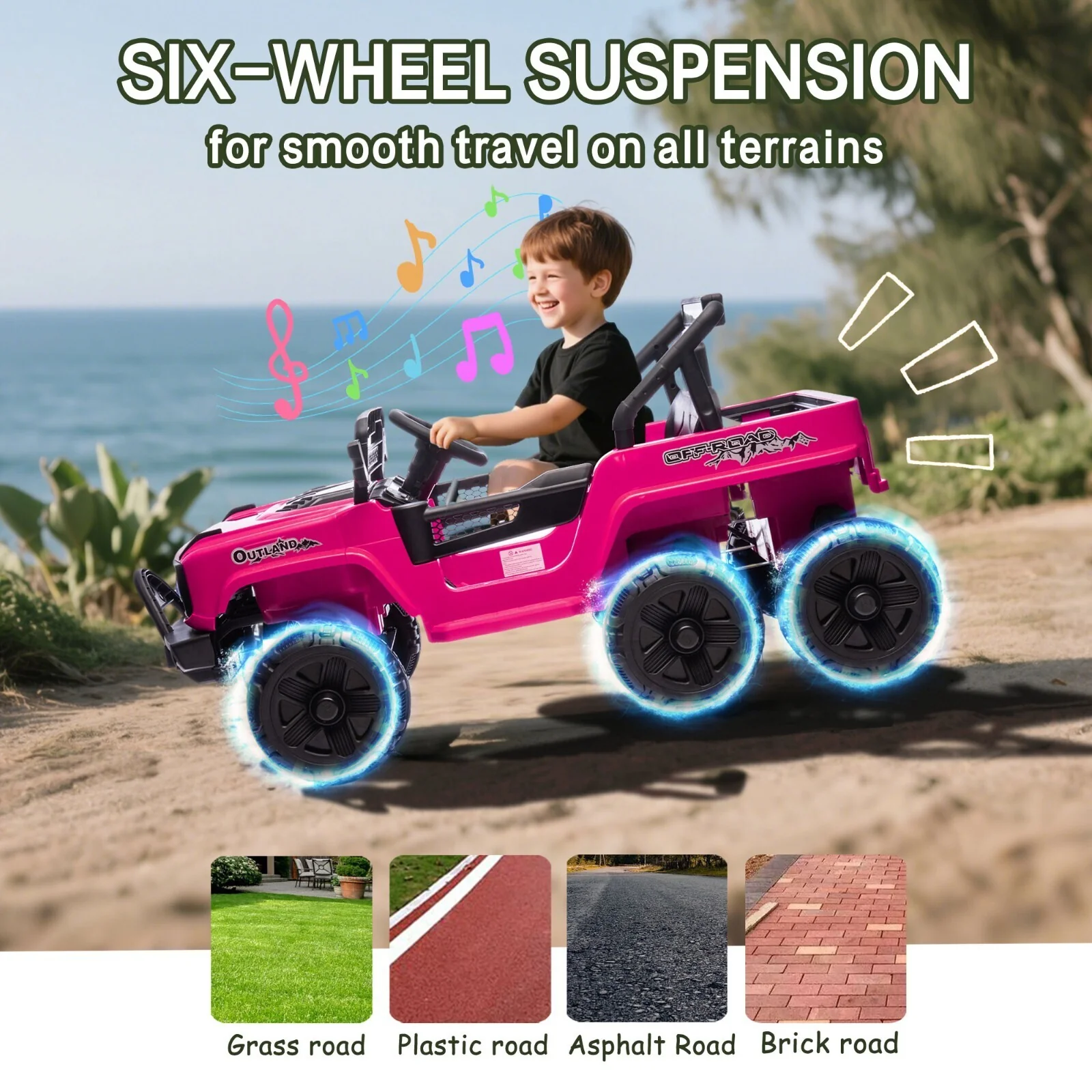Pink 12V Electric Kids Ride-On Jeep Truck Toy with 6-Wheel Suspension and Remote Control - Image 7