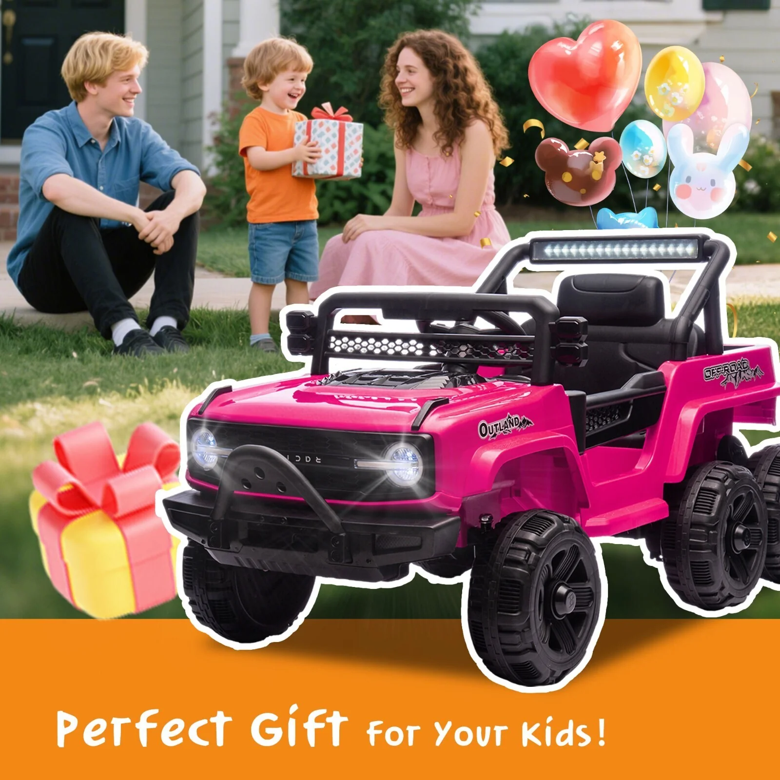 Pink 12V Electric Kids Ride-On Jeep Truck Toy with 6-Wheel Suspension and Remote Control - Image 8