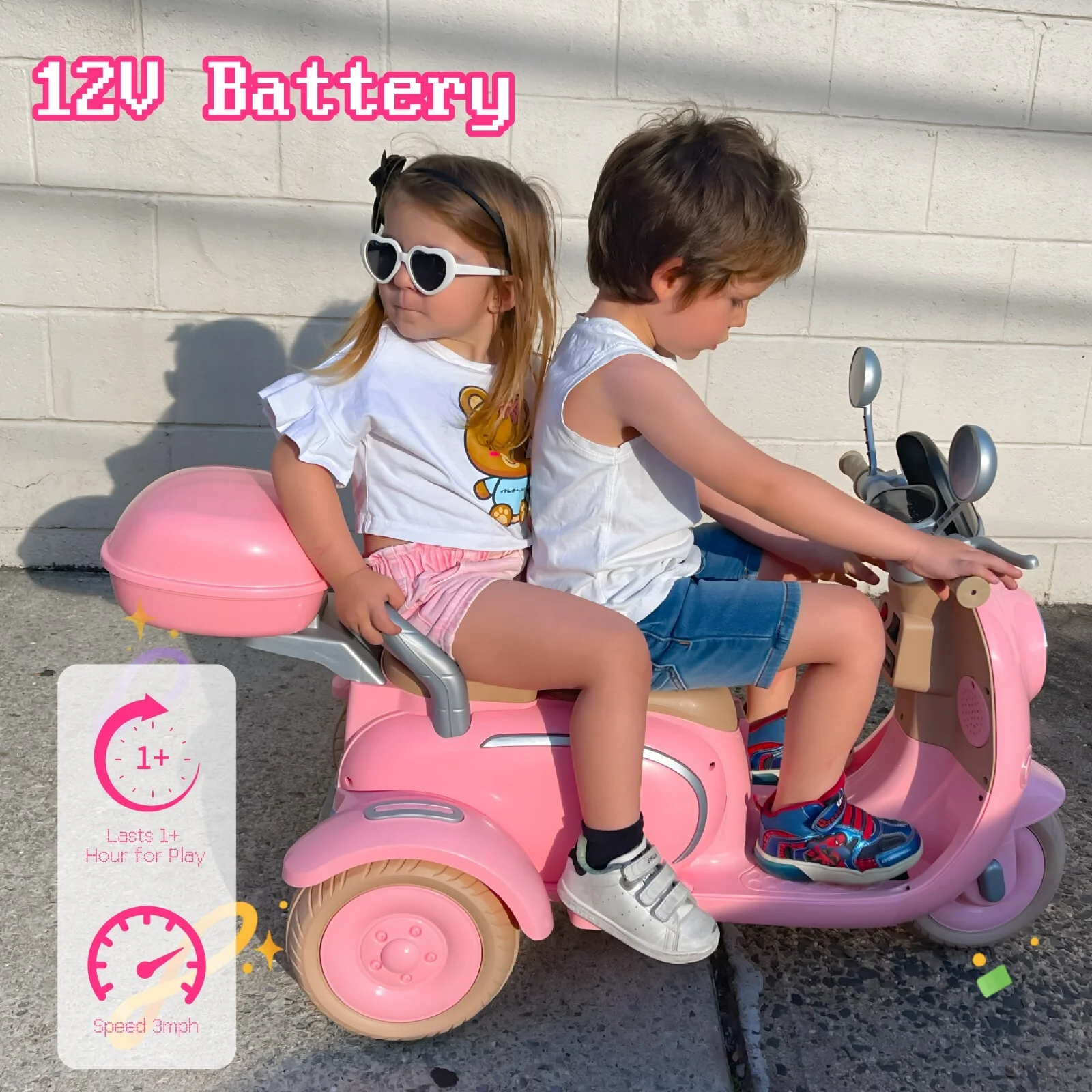 12V Pink Electric Ride-On Motorcycle for Girls with Battery and LED Lights - Image 2