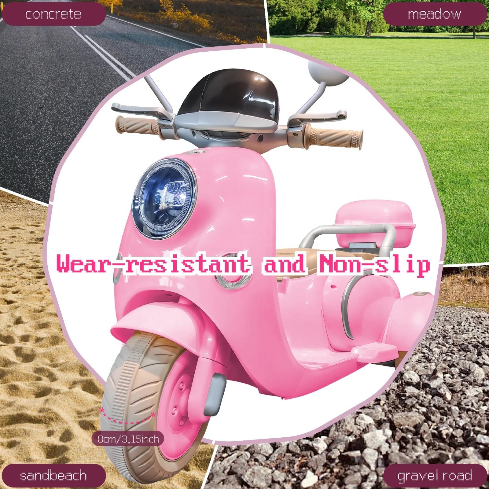 12V Pink Electric Ride-On Motorcycle for Girls with Battery and LED Lights - Image 4