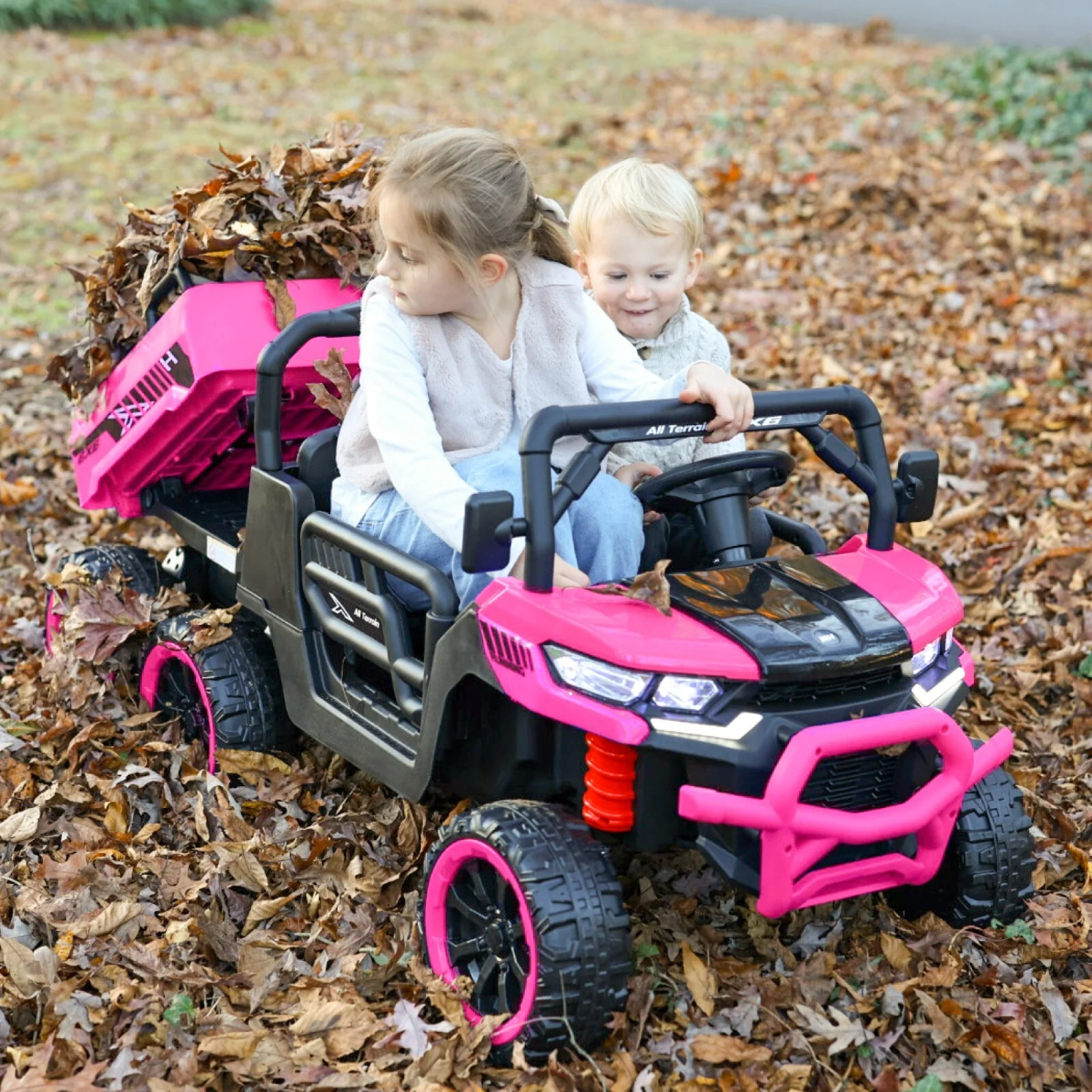 24V Pink Kids Electric Battery Dump Truck Ride-On Toy with Remote Control and MP3 Player, 7mph - Image 6