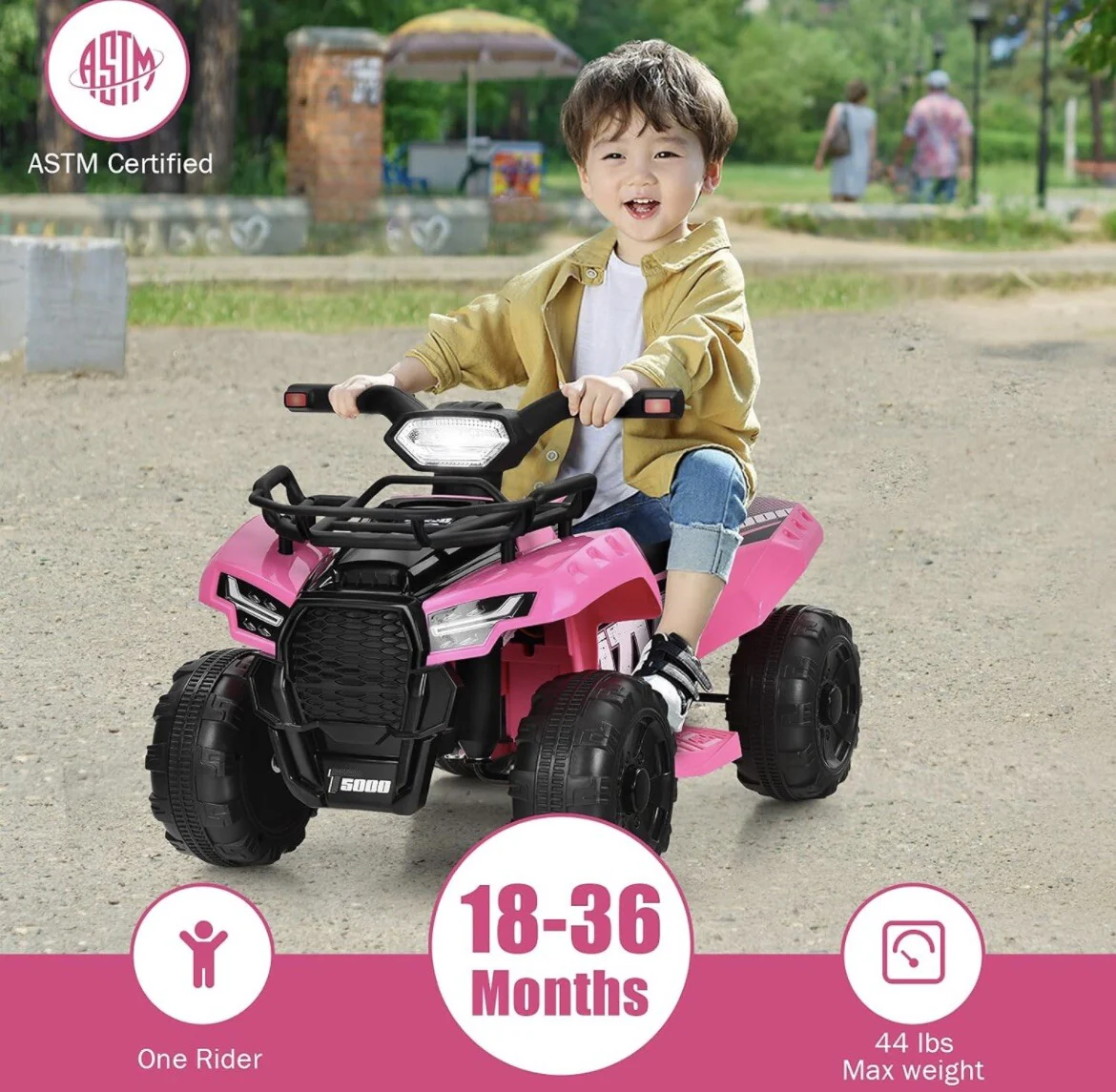 Pink Electric Kids ATV Ride-On Car with LED Lights and MP3 Player - Image 3
