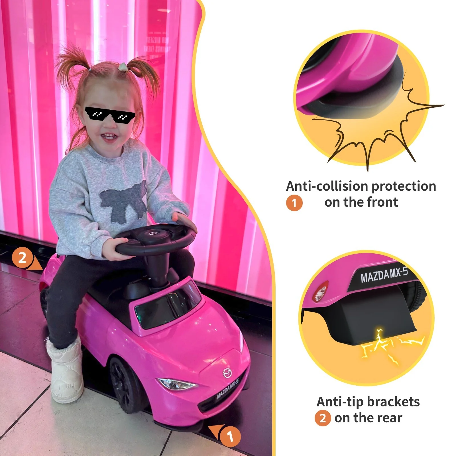 Pink Toddler Push Ride-On Car Toy Stroller for Ages 1-4, Supports up to 50 lbs - Image 3
