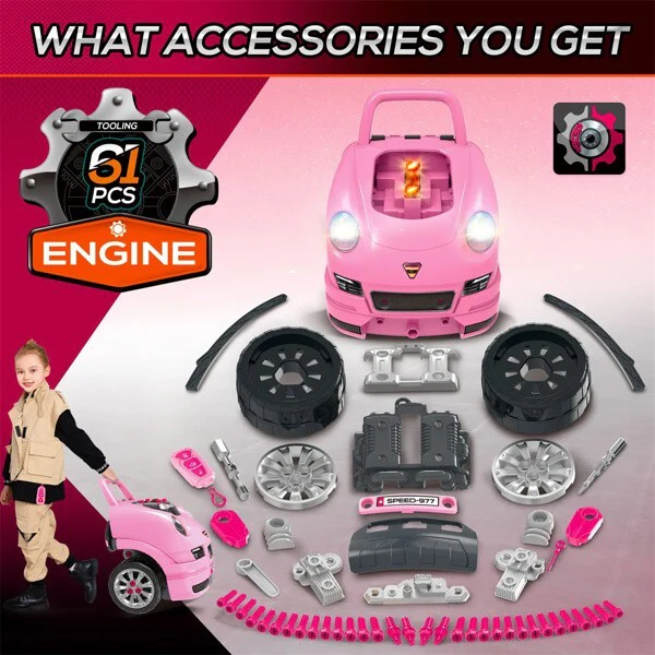 Pink Kids Mechanic Repair Truck Playset for Toddlers Ages 3-5 - Image 7