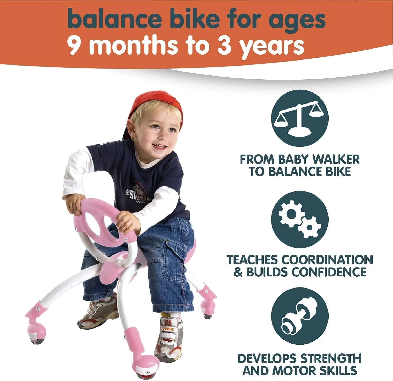 Pink Push Ride-On Toy for Balanced Development Ages 9 Months to 3 Years - Image 5