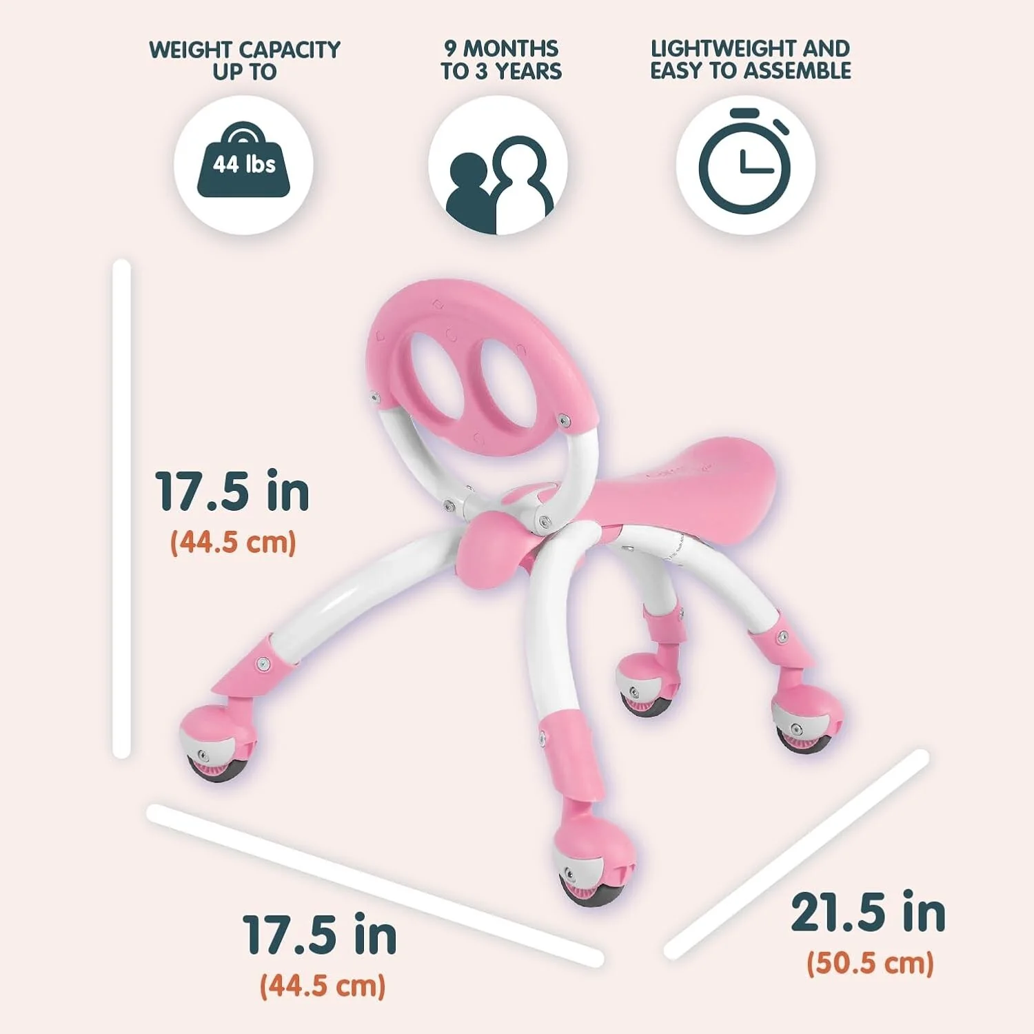 Pink Push Ride-On Toy for Balanced Development Ages 9 Months to 3 Years - Image 7